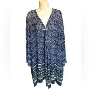 Catherines Blue Teal White Black yellow Diamond Print 4x 3/4 Sleeve Cardigan